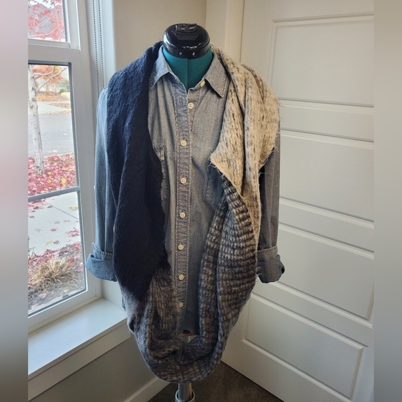 STEVE MADDEN OVERSIZE INFINITY SCARF MIXED PRINT BLACK CHARCOAL GREY WOMEN OS - Picture 6 of 12